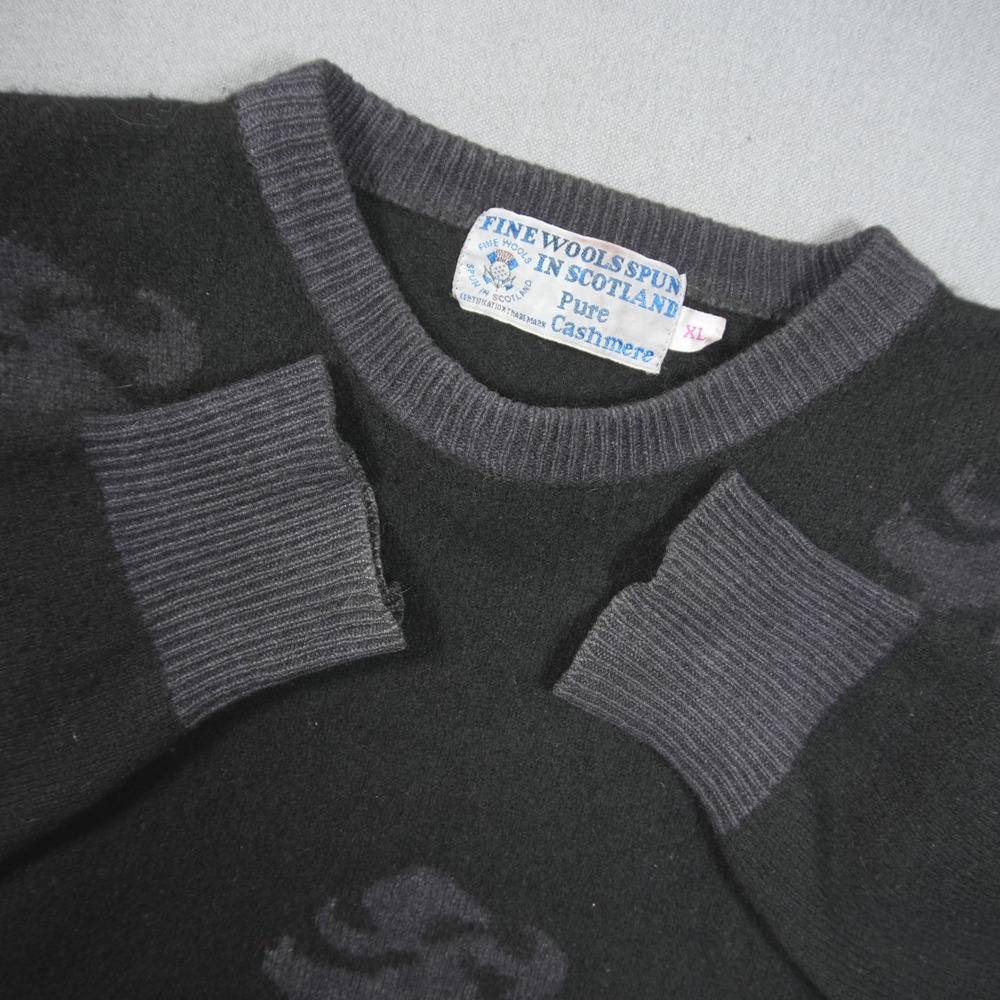 Scotland Cashmere Lion Rampant Men Sweater XL Black Crewneck Pullover Academia
